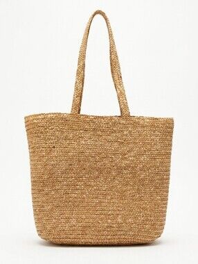 FAF INC. Natural Straw Tote Beach Travel Picnic Shopper Bag Pink Flamingo